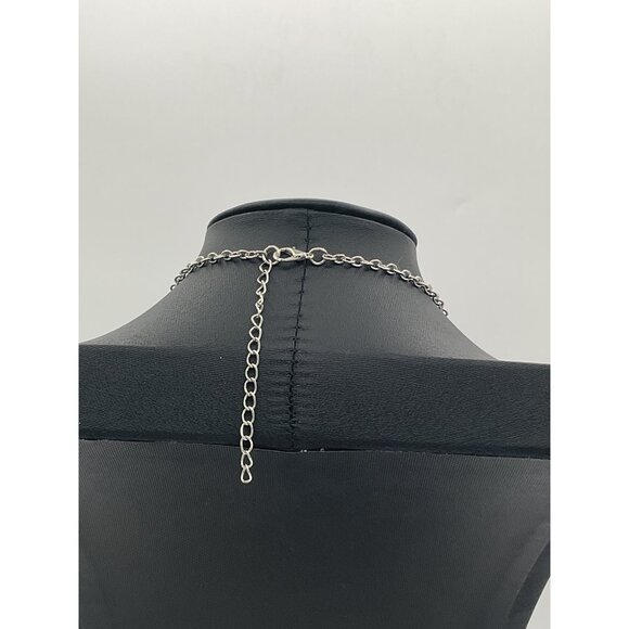 Red Statement Necklace With Oval Resin Stones & Silver Chain Lobster Clasp - Picture 3 of 4